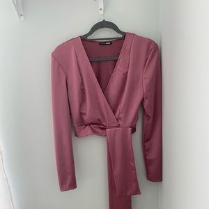 Metallic pink deep V fashion nova top